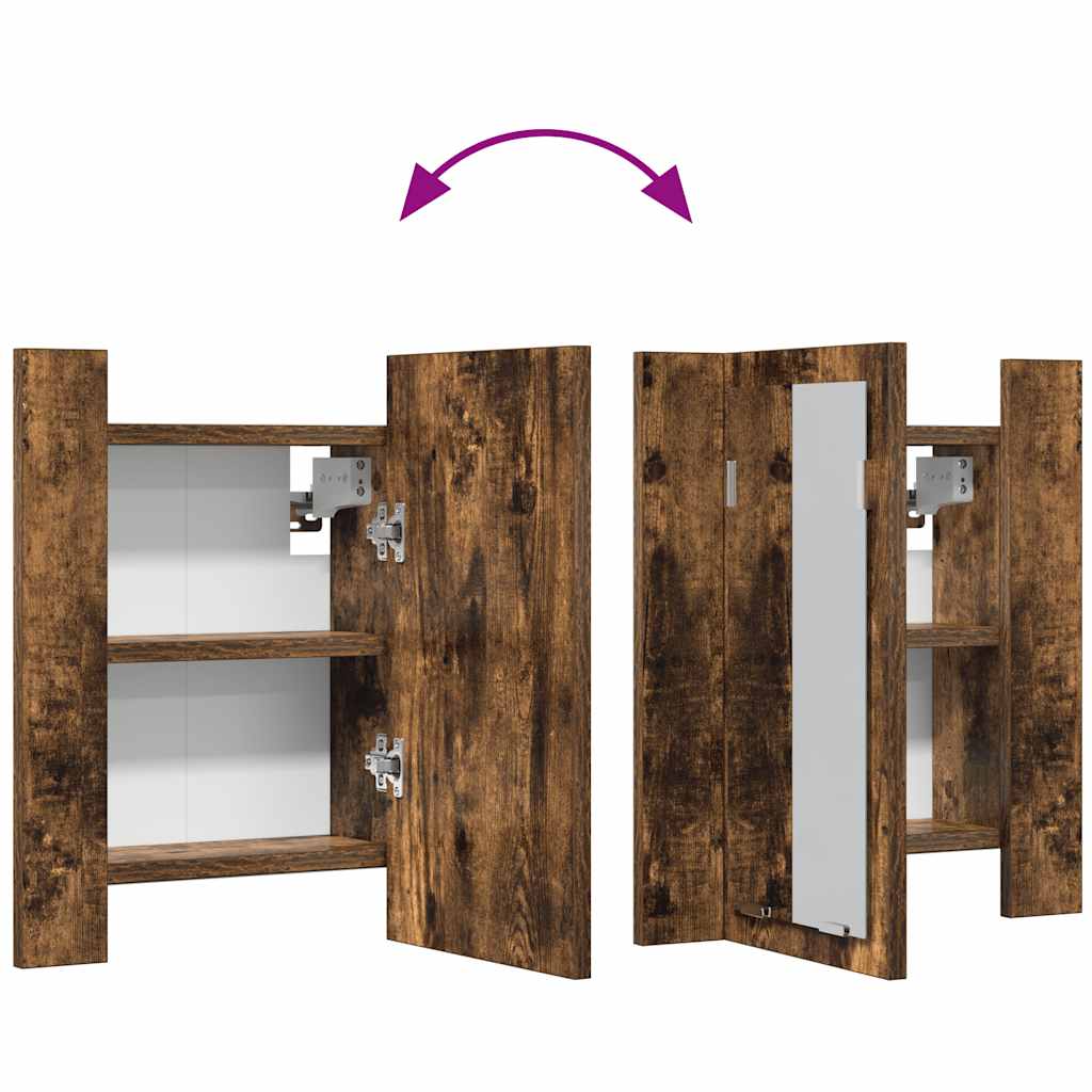 spejlskab med LED-lys 40x12x45 cm konstrueret træ røget eg