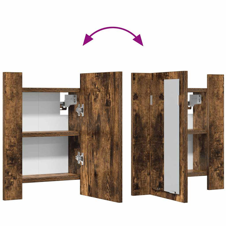spejlskab med LED-lys 40x12x45 cm konstrueret træ røget eg