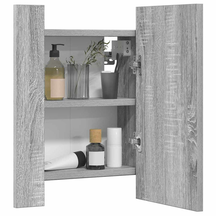 spejlskab m. LED-lys 40x12x45 cm konstrueret træ grå sonoma-eg