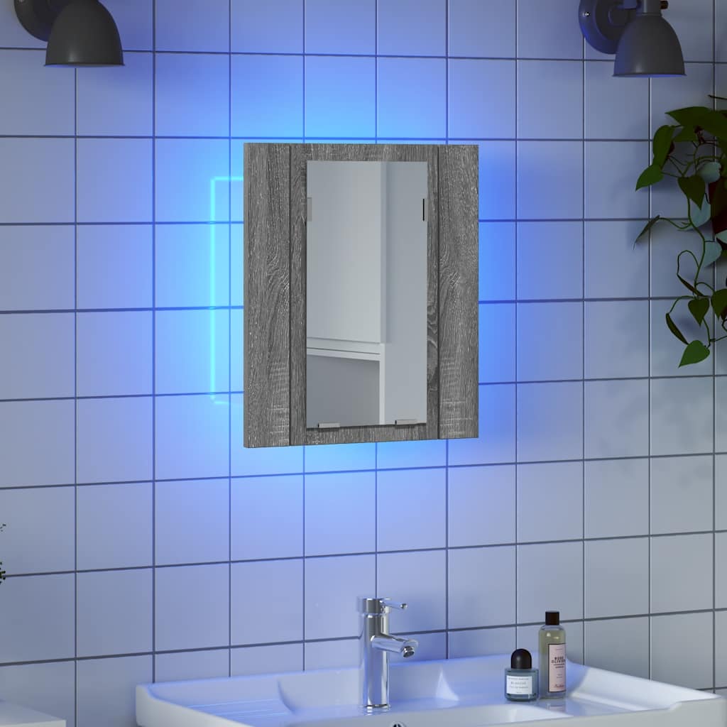 spejlskab m. LED-lys 40x12x45 cm konstrueret træ grå sonoma-eg