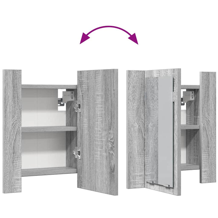spejlskab m. LED-lys 40x12x45 cm konstrueret træ grå sonoma-eg