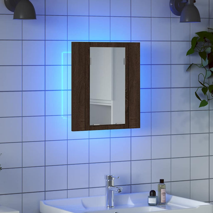 spejlskab med LED-lys 40x12x45 cm konstrueret træ brunt eg