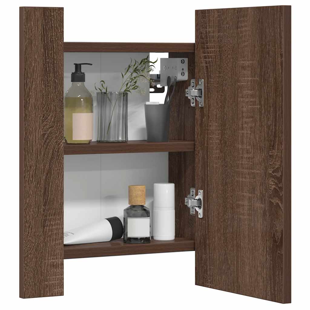 spejlskab med LED-lys 40x12x45 cm konstrueret træ brunt eg