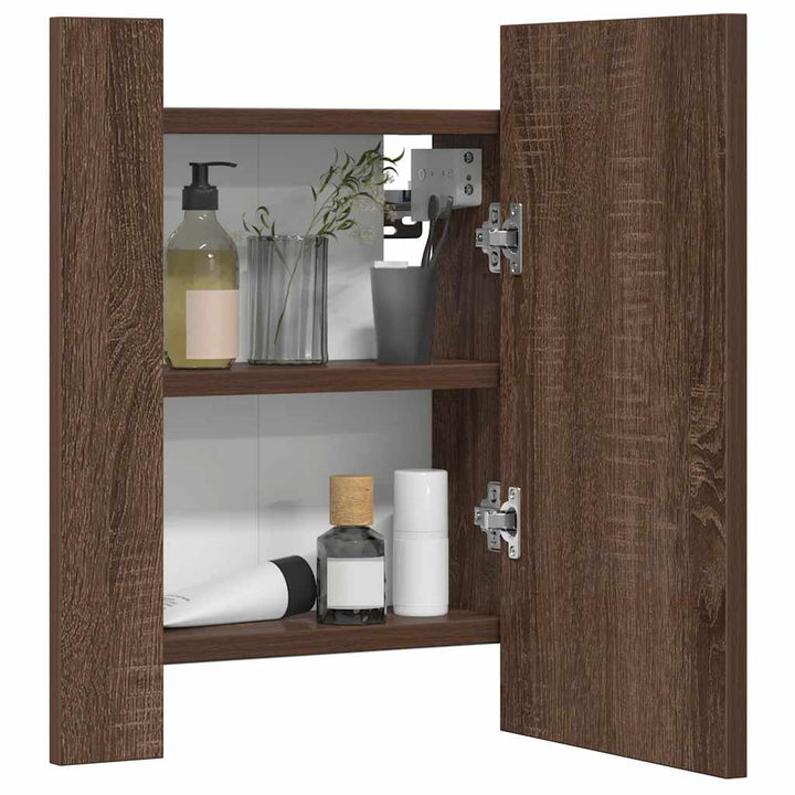 spejlskab med LED-lys 40x12x45 cm konstrueret træ brunt eg