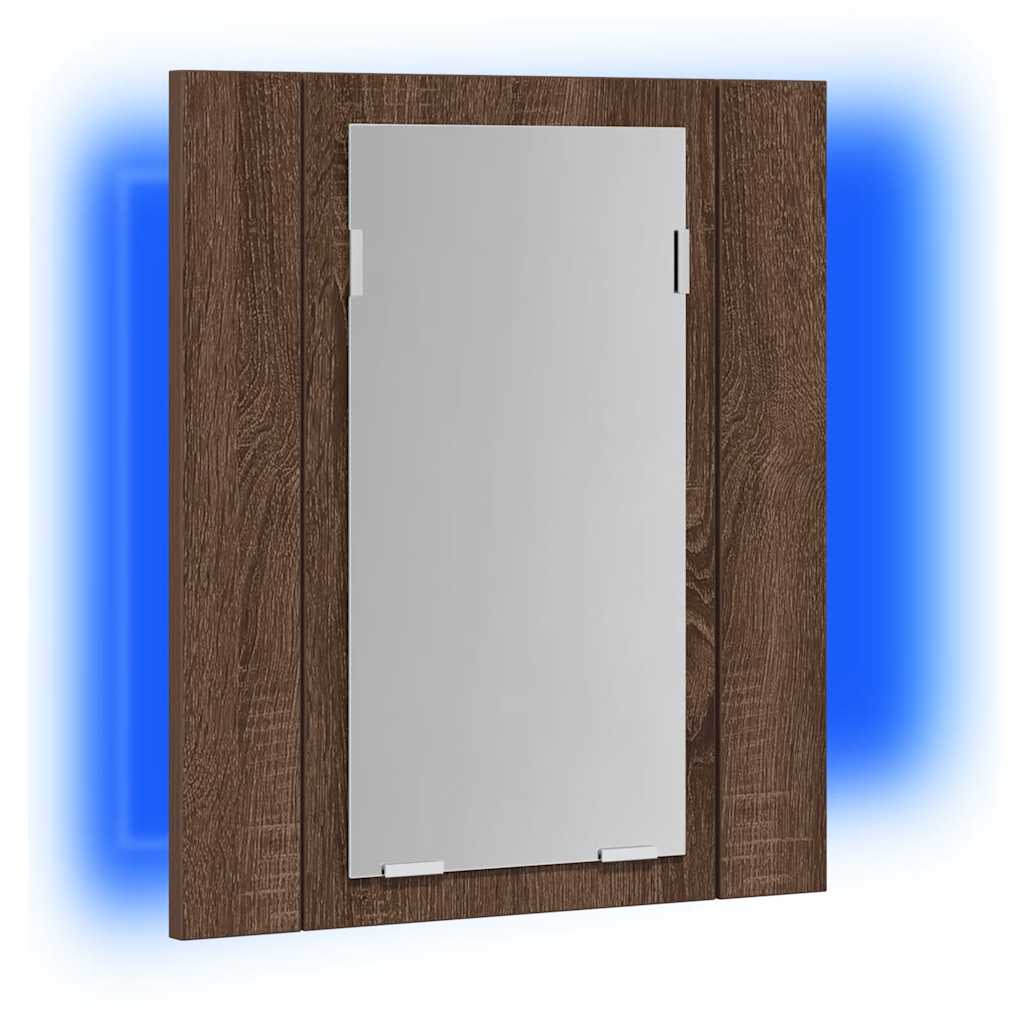 spejlskab med LED-lys 40x12x45 cm konstrueret træ brunt eg