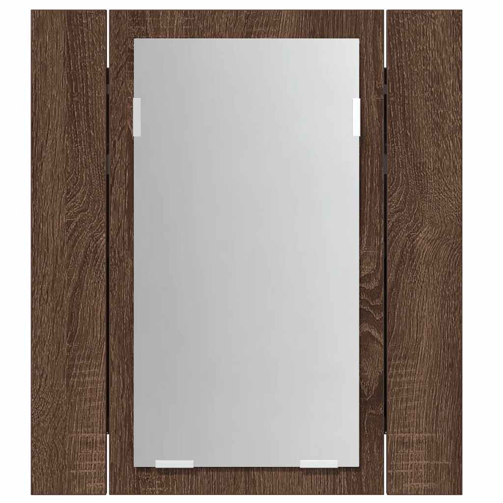 spejlskab med LED-lys 40x12x45 cm konstrueret træ brunt eg