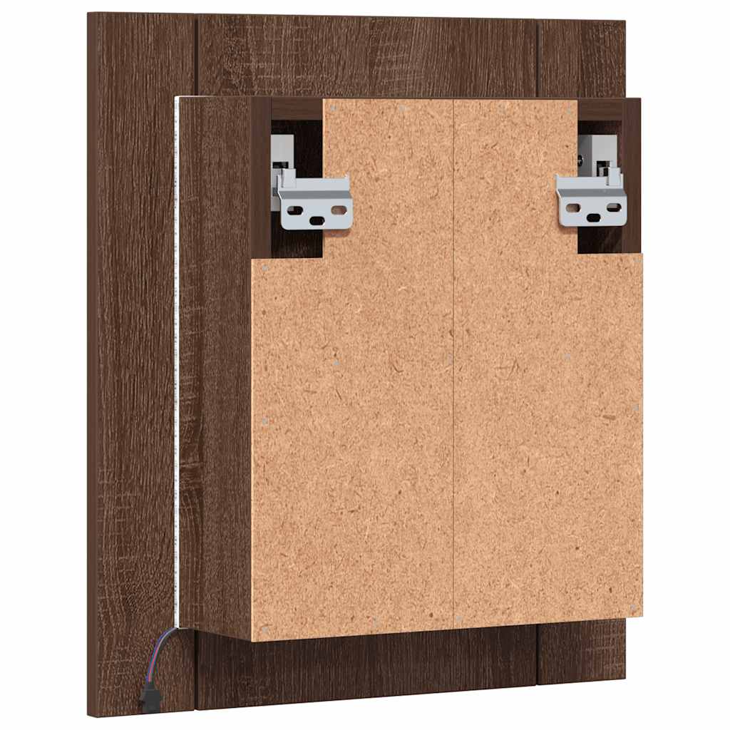 spejlskab med LED-lys 40x12x45 cm konstrueret træ brunt eg
