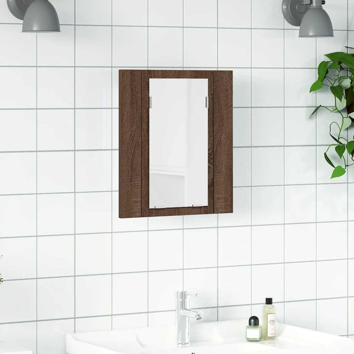 spejlskab med LED-lys 40x12x45 cm konstrueret træ brunt eg