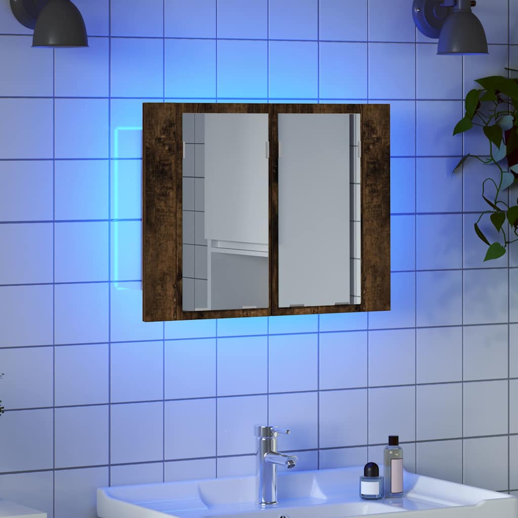 spejlskab m. LED-lys 60x12x45 cm konstrueret træ røget eg
