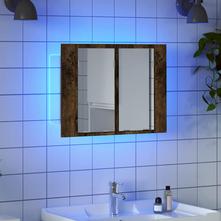 spejlskab m. LED-lys 60x12x45 cm konstrueret træ røget eg