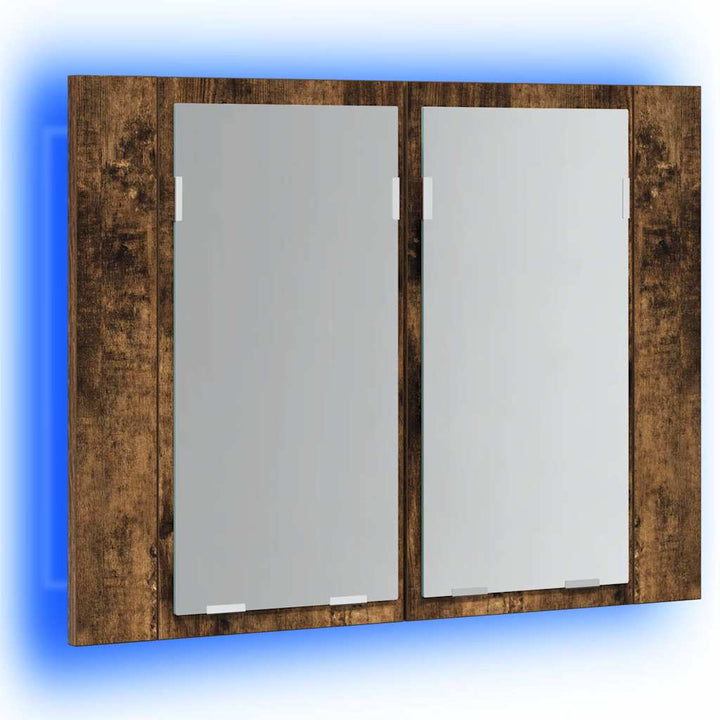 spejlskab m. LED-lys 60x12x45 cm konstrueret træ røget eg