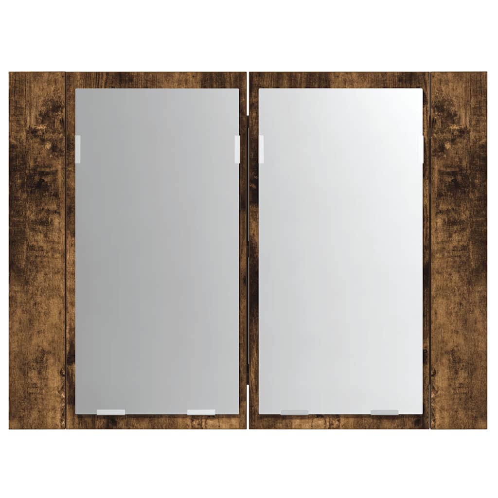 spejlskab m. LED-lys 60x12x45 cm konstrueret træ røget eg