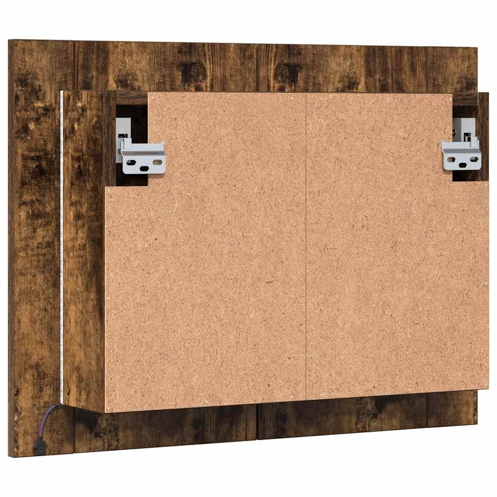 spejlskab m. LED-lys 60x12x45 cm konstrueret træ røget eg