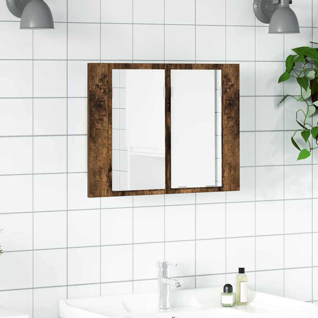 spejlskab m. LED-lys 60x12x45 cm konstrueret træ røget eg