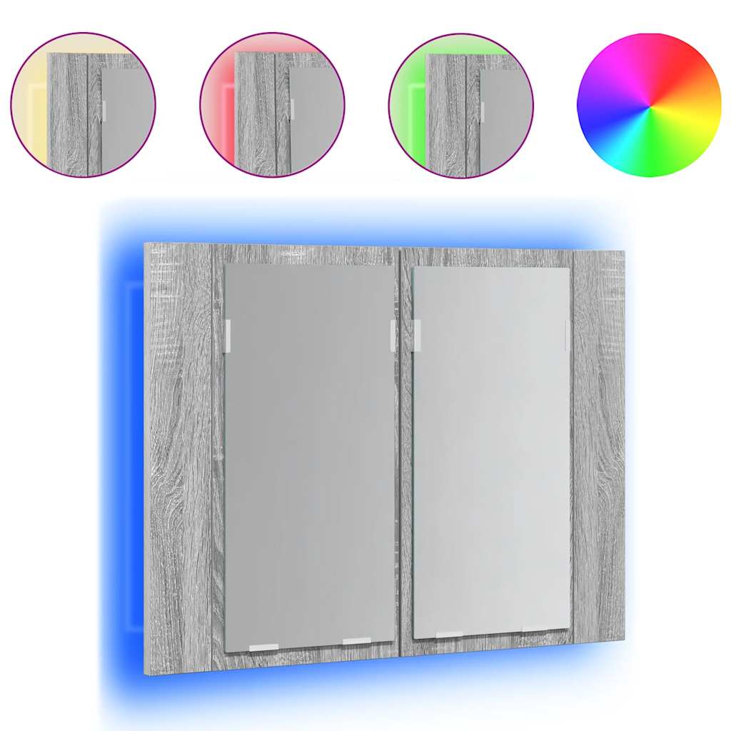 spejlskab m. LED-lys 60x12x45 cm konstrueret træ grå sonoma-eg