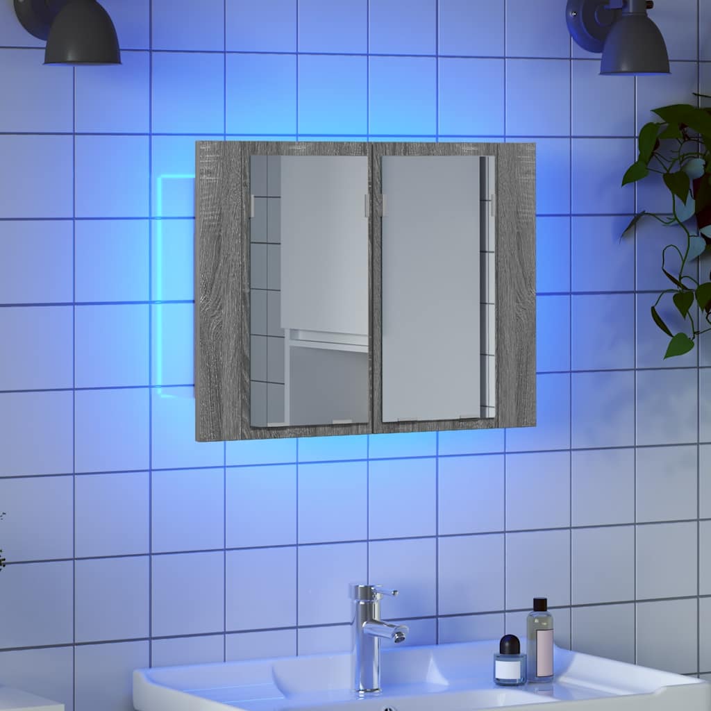 spejlskab m. LED-lys 60x12x45 cm konstrueret træ grå sonoma-eg