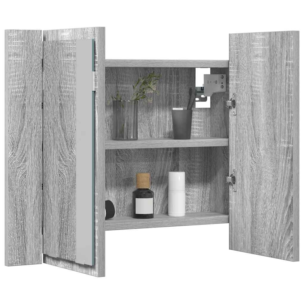 spejlskab m. LED-lys 60x12x45 cm konstrueret træ grå sonoma-eg