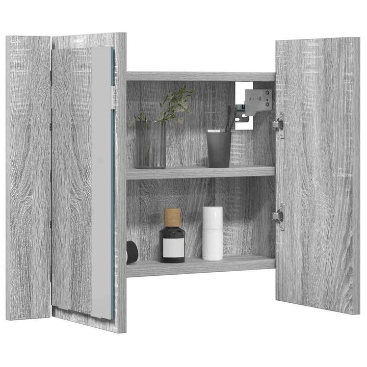 spejlskab m. LED-lys 60x12x45 cm konstrueret træ grå sonoma-eg