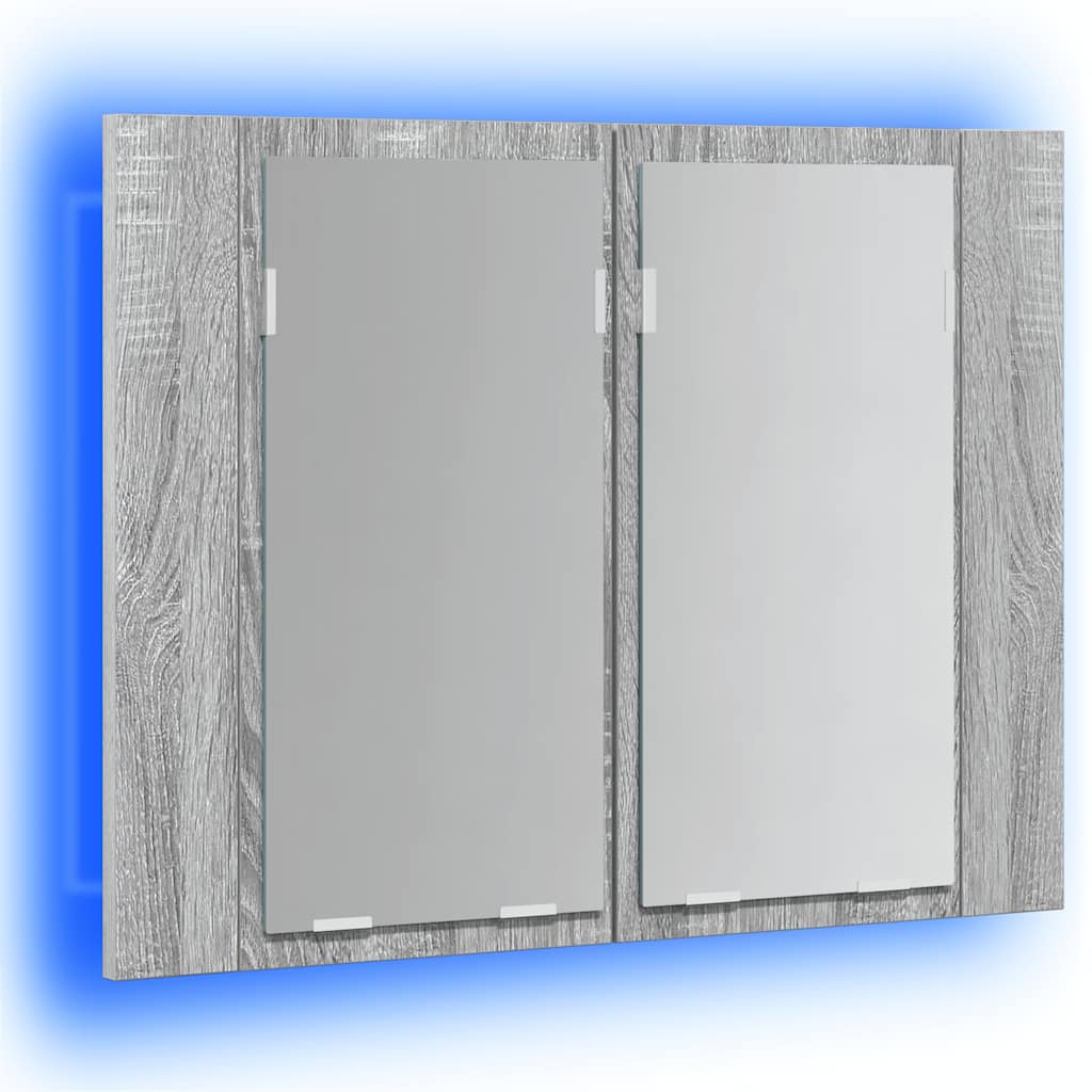 spejlskab m. LED-lys 60x12x45 cm konstrueret træ grå sonoma-eg