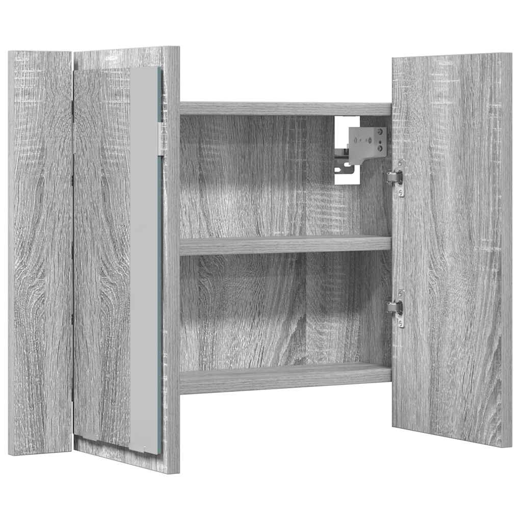 spejlskab m. LED-lys 60x12x45 cm konstrueret træ grå sonoma-eg