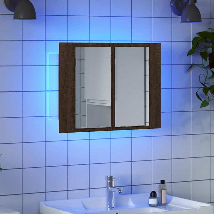 spejlskab m. LED-lys 60x12x45 cm konstrueret træ brunt eg