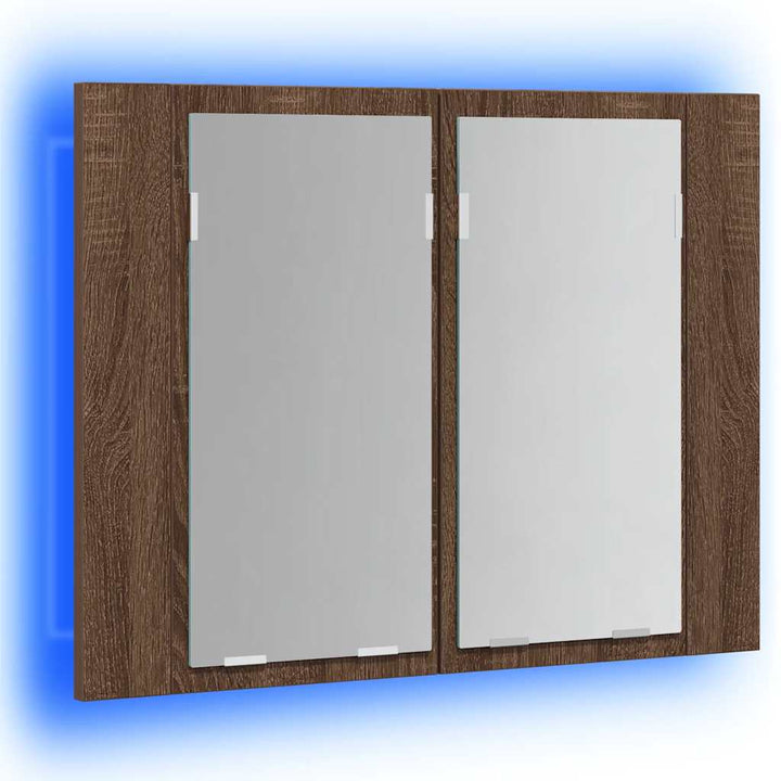 spejlskab m. LED-lys 60x12x45 cm konstrueret træ brunt eg