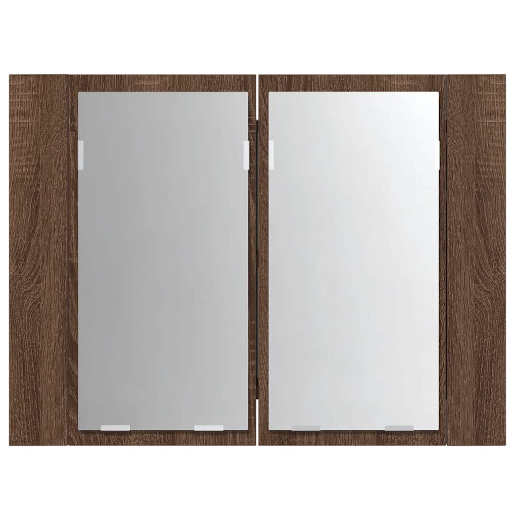 spejlskab m. LED-lys 60x12x45 cm konstrueret træ brunt eg