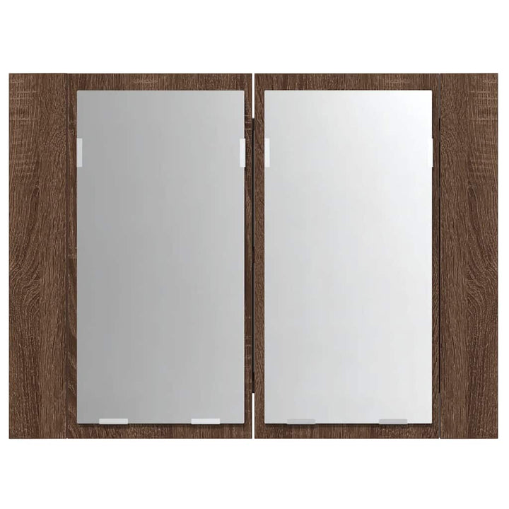 spejlskab m. LED-lys 60x12x45 cm konstrueret træ brunt eg