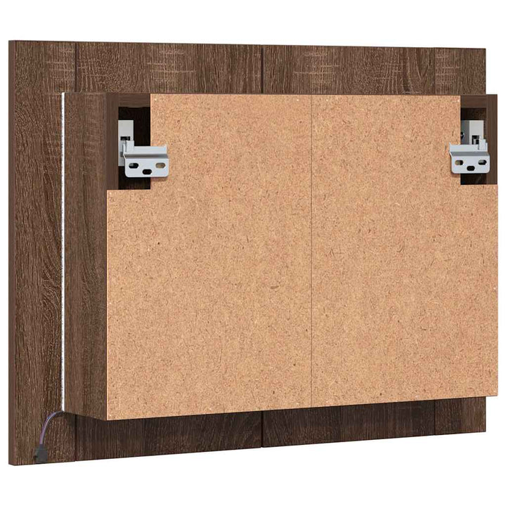 spejlskab m. LED-lys 60x12x45 cm konstrueret træ brunt eg