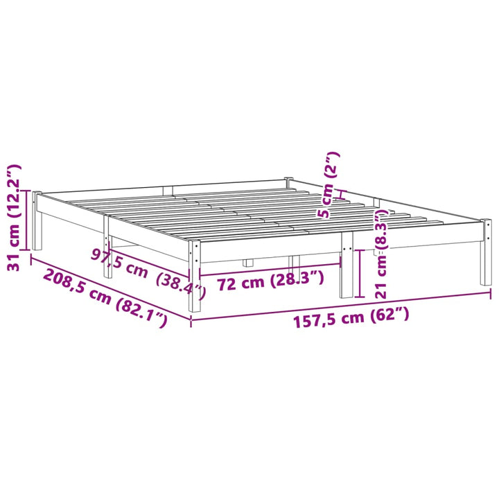 sengeramme uden madras 152x203 cm massivt fyrretræ