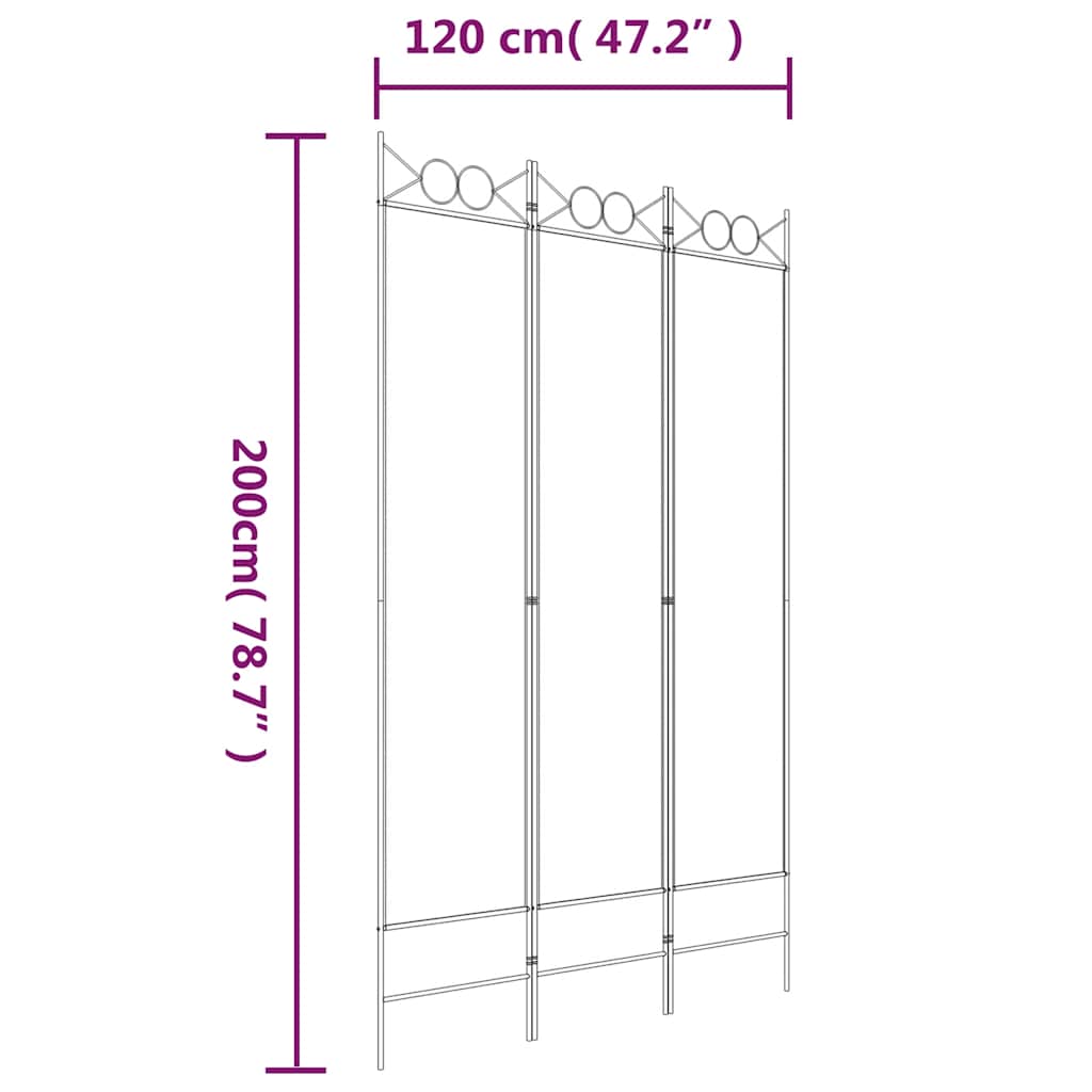 3-panels rumdeler 120x200 cm stof sort