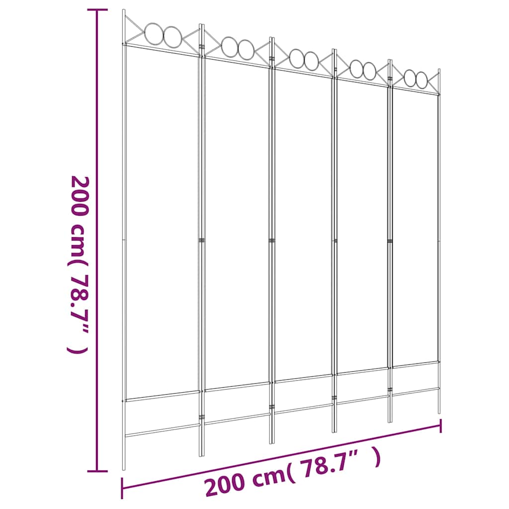 5-panels rumdeler 200x200 cm stof brun