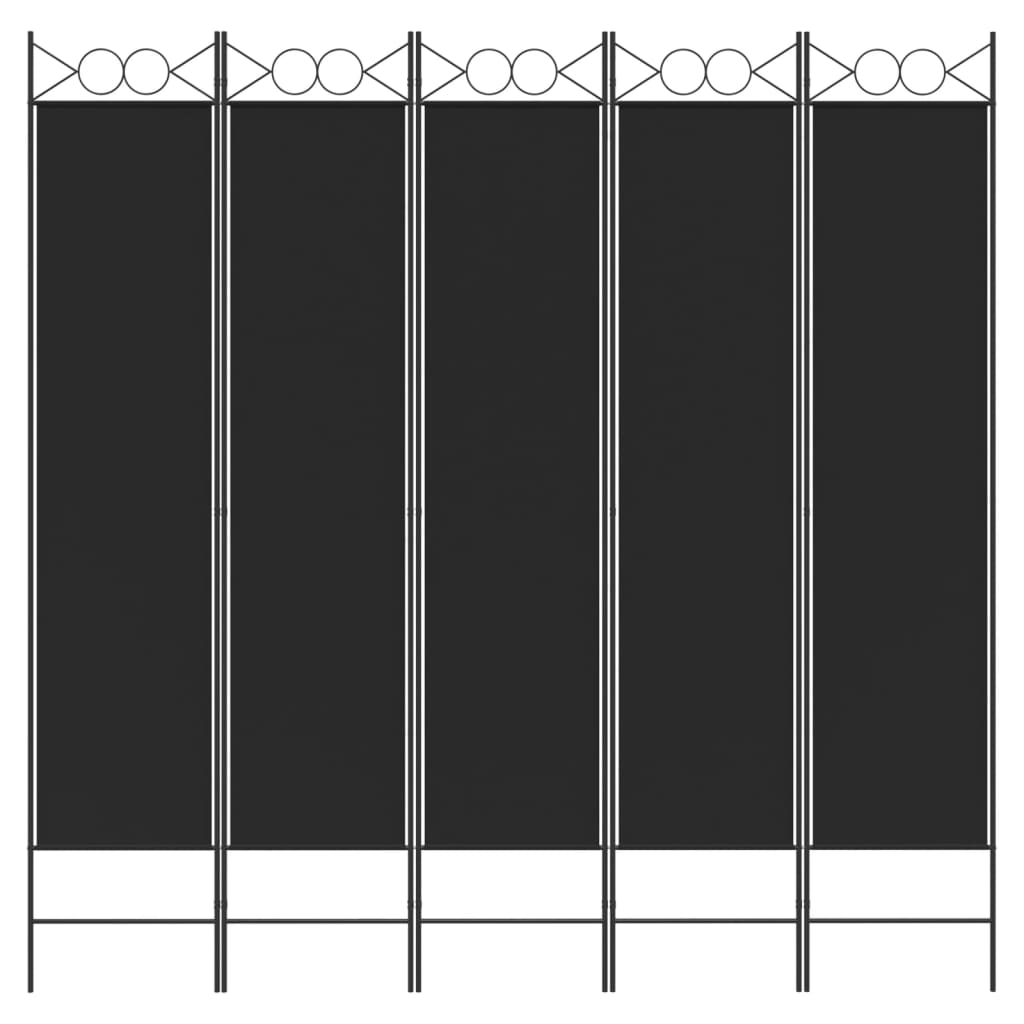 5-panels rumdeler 200x200 cm stof sort