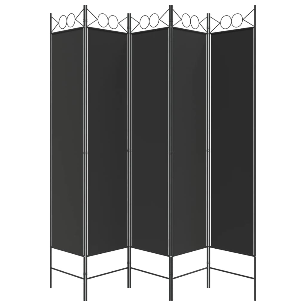 5-panels rumdeler 200x200 cm stof sort