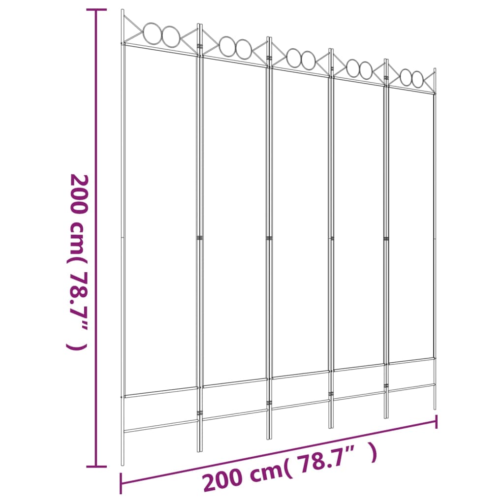 5-panels rumdeler 200x200 cm stof sort