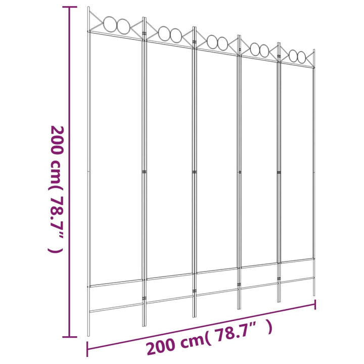 5-panels rumdeler 200x200 cm stof sort