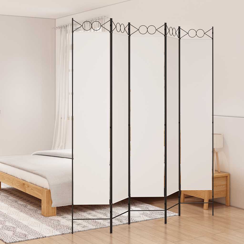 5-panels rumdeler 200x220 cm stof hvid