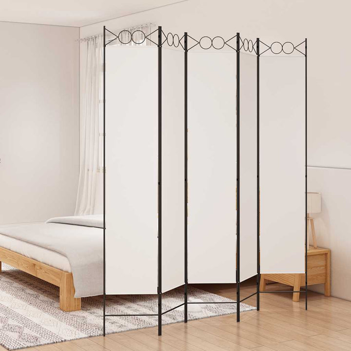 5-panels rumdeler 200x220 cm stof hvid
