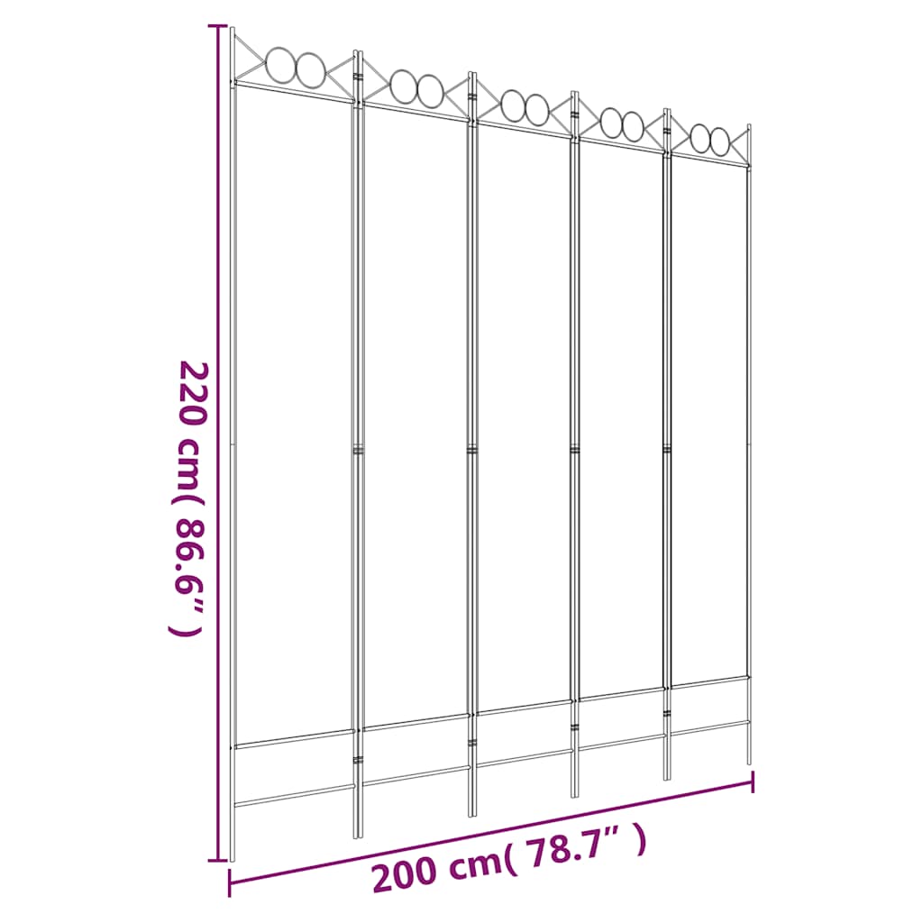 5-panels rumdeler 200x220 cm stof sort