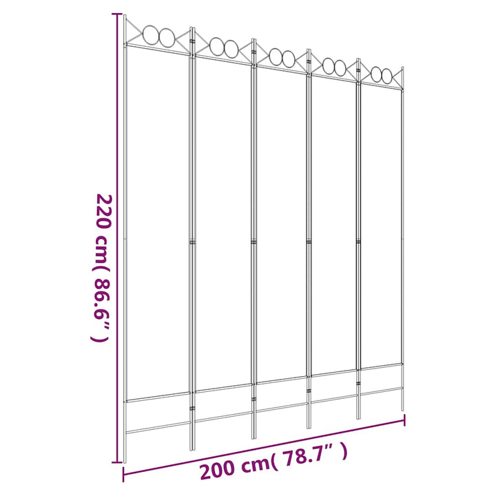 5-panels rumdeler 200x220 cm stof sort