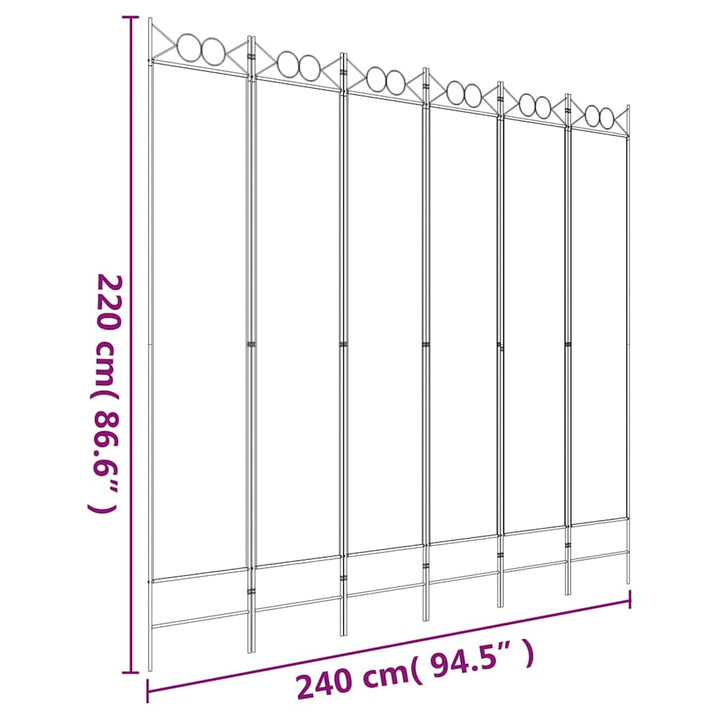 6-panels rumdeler 240x220 cm stof sort