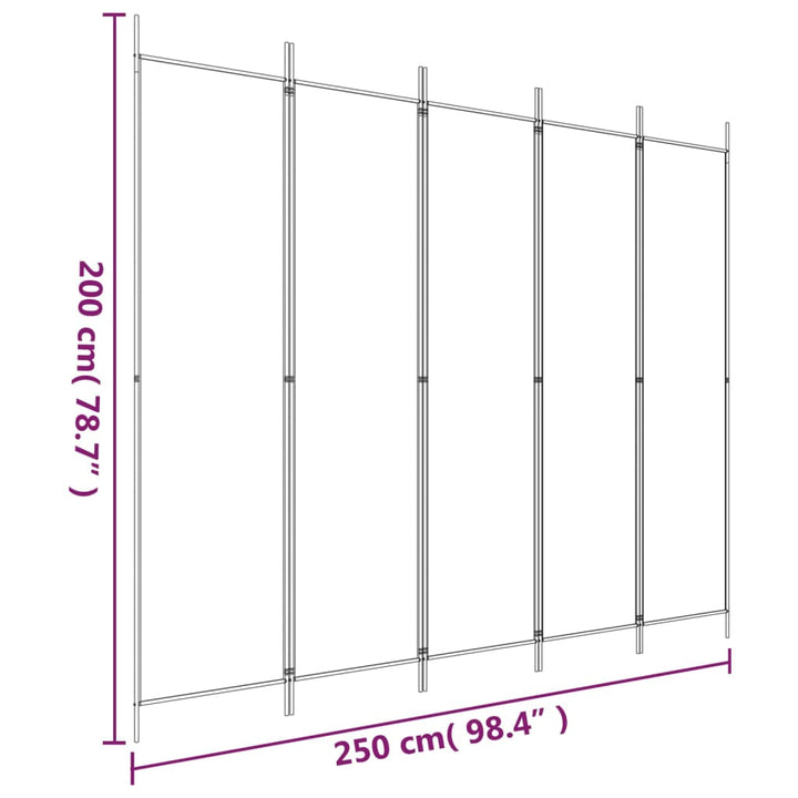 5-panels rumdeler 250x200 cm stof brun