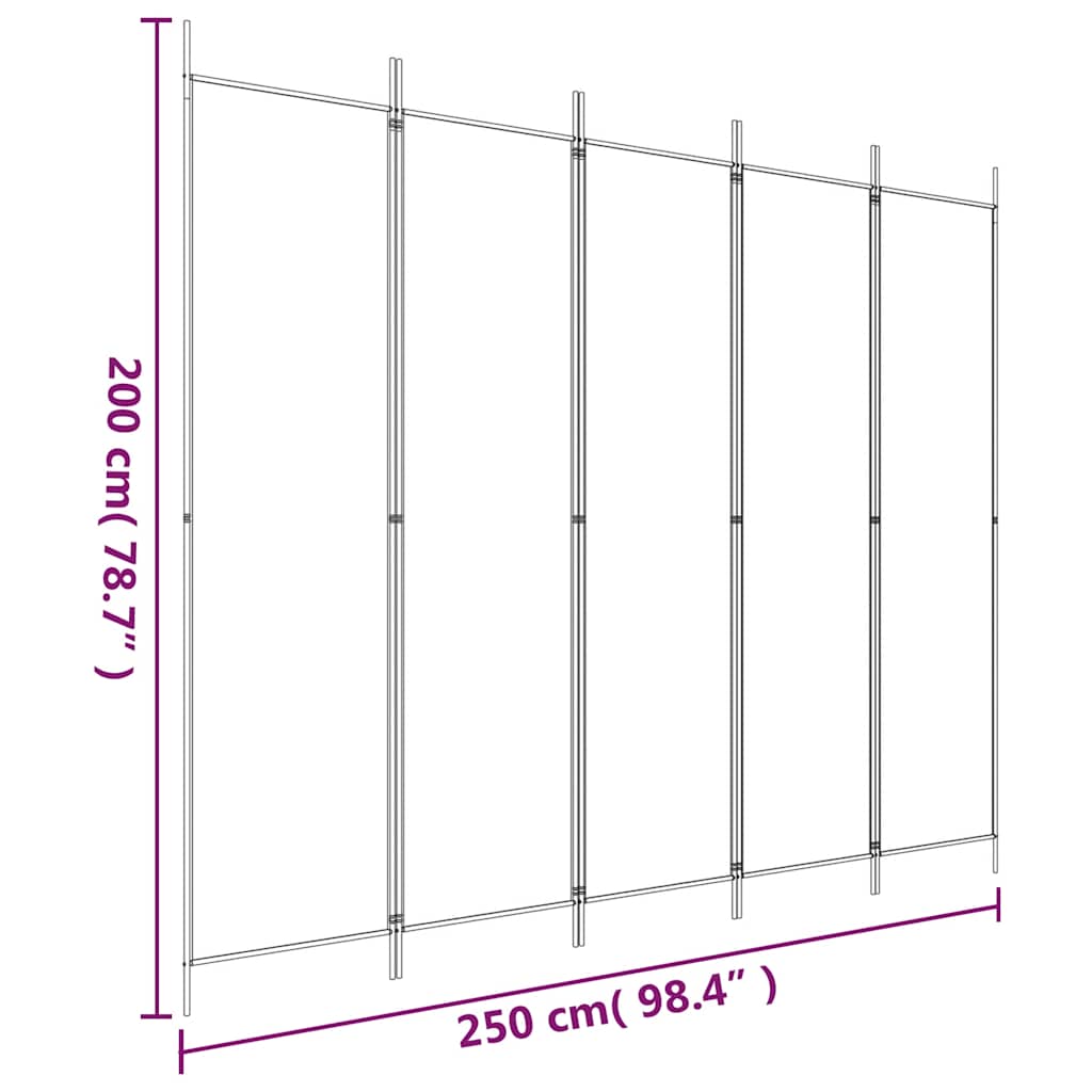 5-panels rumdeler 250x200 cm stof sort