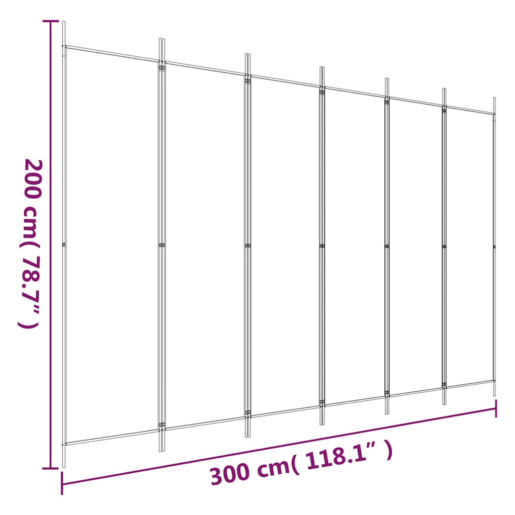 6-panels rumdeler 300x200 cm stof sort