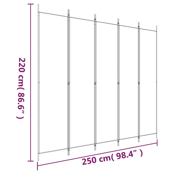 5-panels rumdeler 250x220 cm stof brun