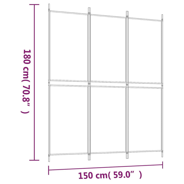 3-panels rumdeler 150x180 cm stof hvid