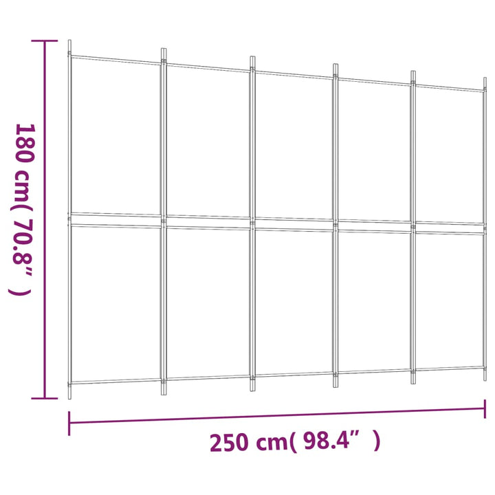 5-panels rumdeler 250x180 cm stof hvid