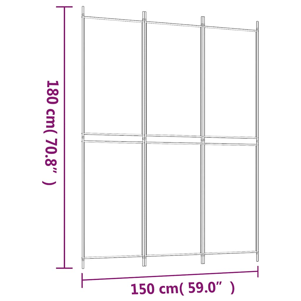 3-panels rumdeler 150x200 cm stof sort