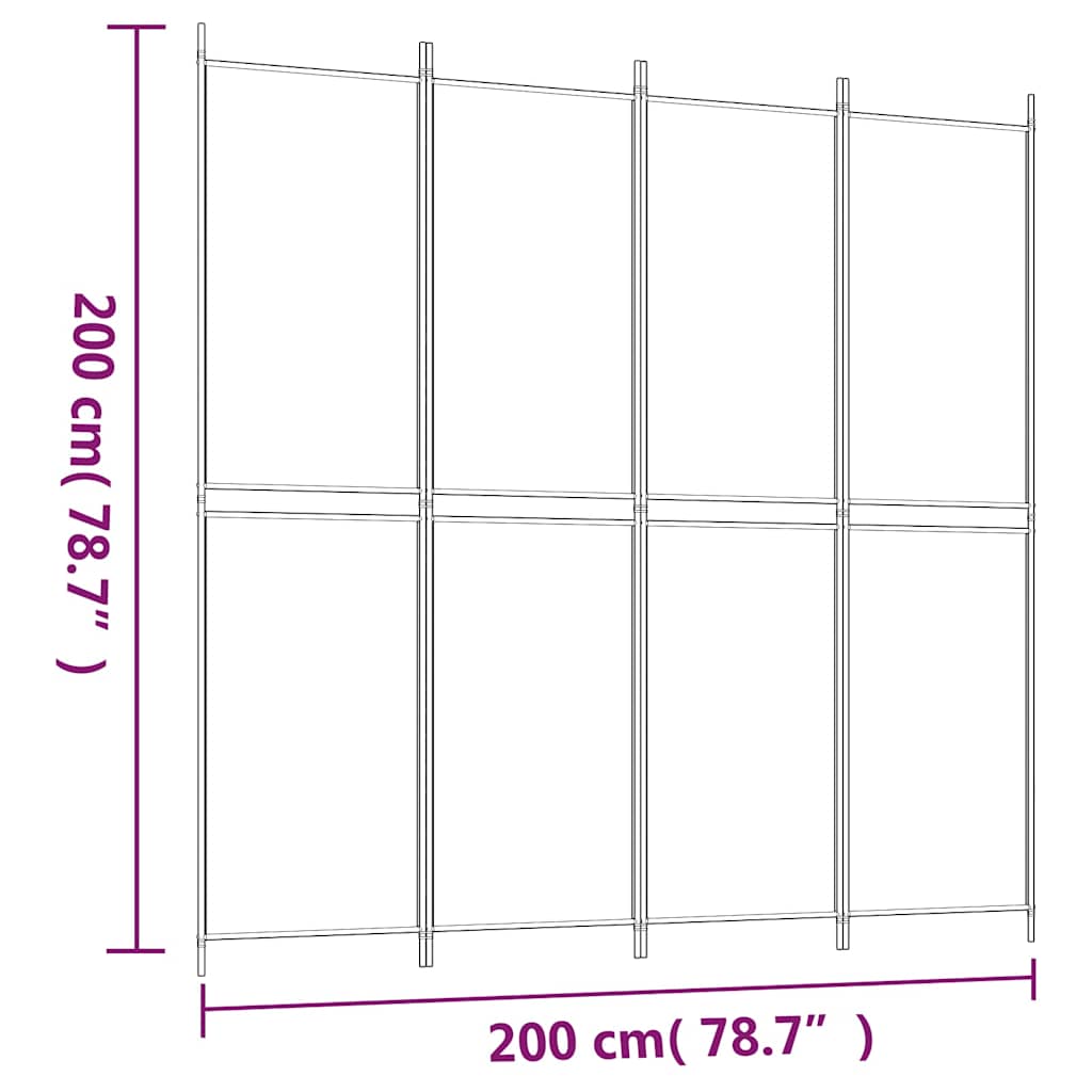 4-panels rumdeler 200x200 cm stof sort
