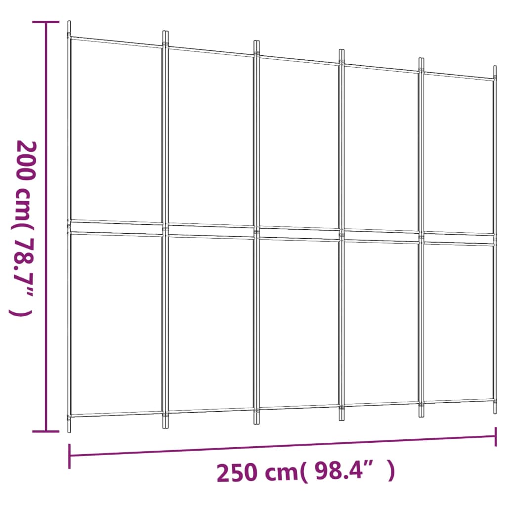 5-panels rumdeler 250x200 cm stof sort